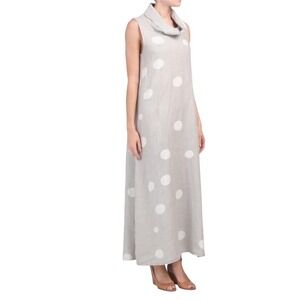 Stella Martini Womens 100% Linen Maxi Dress Sz L Boho Lagenlook Italy Sleeveless